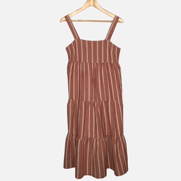 MADEWELL linen blend seamed midi dress in stripe - Picture 1 of 5